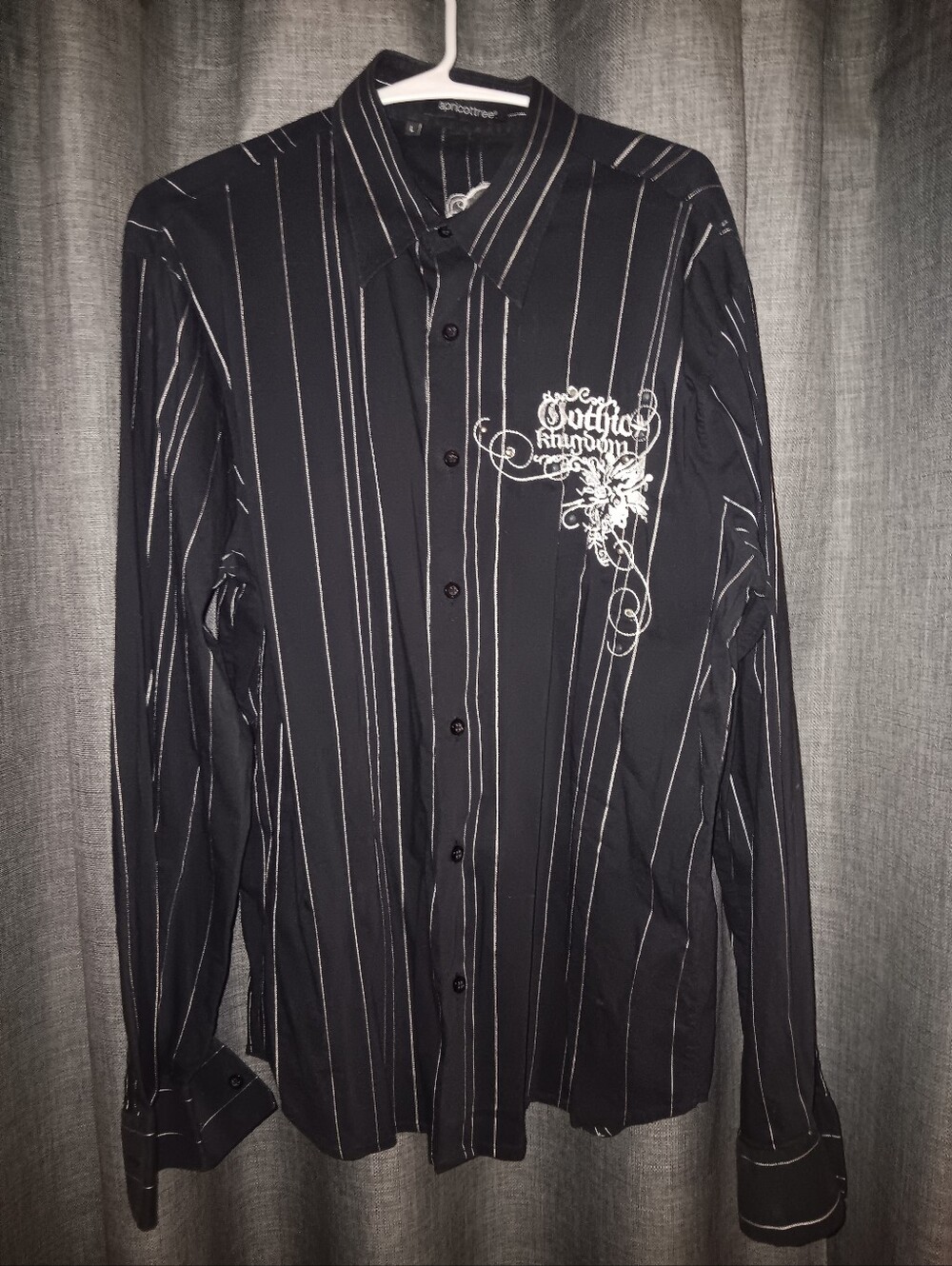 Apricottree Black Pinstripe Button-Down Shirt White Embroidered Chest Detail